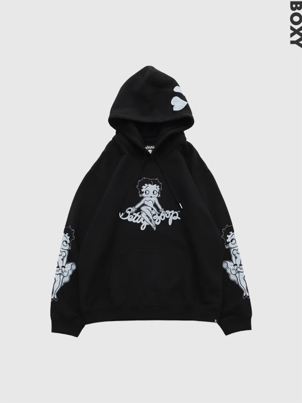MASTERMIND WORLD × BETTY BOOP マスターマインド ワールド フーディー ベティちゃん コラボ スカル スウェット パーカー プルパーカー BOXY FIT MW25C15-SW201