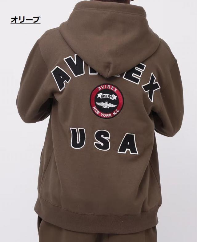 【7色展開】AVIREX パーカー ジップパーカー 裏起毛 メンズ 正規品 ブランド おしゃれ アップリケ刺繍 アビレックス アヴィレックス Y_U 7834931002 7833931009 7986944 VARSITY LOGO SWEAT ZIP UP PARKA 送料無料_12