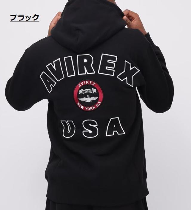 【7色展開】AVIREX パーカー ジップパーカー 裏起毛 メンズ 正規品 ブランド おしゃれ アップリケ刺繍 アビレックス アヴィレックス Y_U 7834931002 7833931009 7986944 VARSITY LOGO SWEAT ZIP UP PARKA 送料無料_7