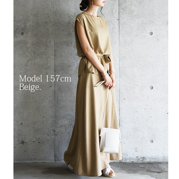 コットンリネンミックスワンピース風セットアップ メール便不可 M L レディース 春夏 トップス セットアップ ベージュ カーキの通販はau Pay マーケット アンドイット And It