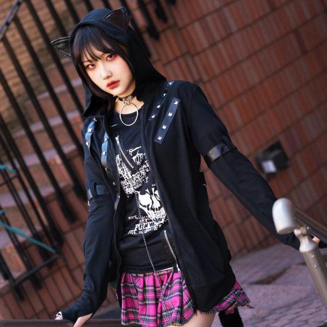 【3点セット！】ACDC RAG　サイバーパンク ネコミミパーカー＆パンツ＆手袋 Peach☆Punch』× ACDC RAG コラボ