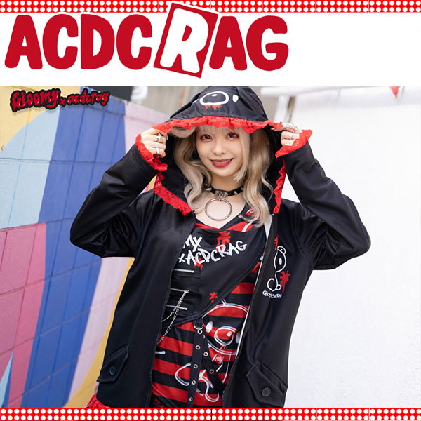 ACDC RAG エーシーディーシーラグ ビビッドグル〜ミ〜 クマミミパーカー 原宿系 パンク ロック V系 ダーク 病み 病みかわいい ブラック/レッド