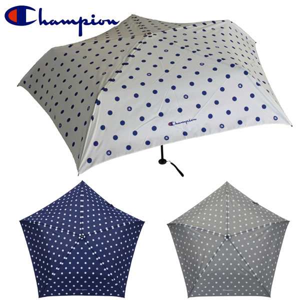 Champion チャンピオン ドット柄 耐風 ミニ折傘 55cm×5R/レディースの