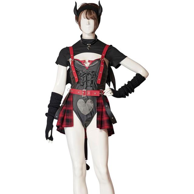 クリアストーン Clearstone 《チロルちゃんコラボ》 コスプレ セクシー 悪魔 ボンデージチェックサキュバス レディース フリーサイズ レッド[chiroru-succubus]