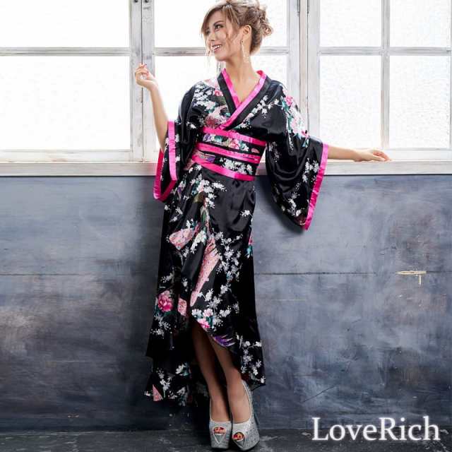 LoveRich ラブリッチ 孔雀和柄花魁着物ドレス 花魁 ロング
