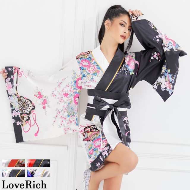 LoveRich ラブリッチ ツートンカラー ミニ 和柄 花魁 着物 ドレス ...