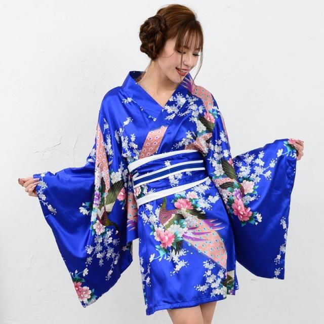LoveRich ラブリッチ 【7カラー】サテン和柄豪華花魁ミニ着物ドレス 和