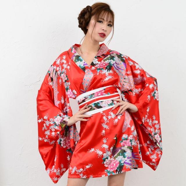 LoveRich ラブリッチ 【7カラー】サテン和柄豪華花魁ミニ着物ドレス 和