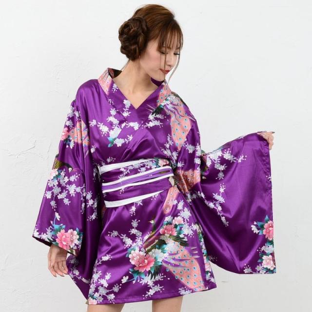 LoveRich ラブリッチ 【7カラー】サテン和柄豪華花魁ミニ着物ドレス 和