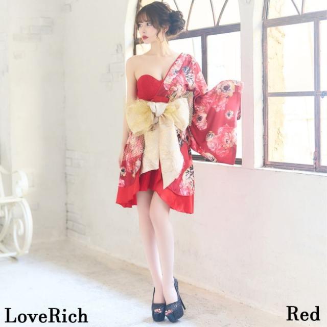 LoveRich ラブリッチ アシンメトリー ワンショル レース 花柄 ミニ 豪華 帯 花魁 着物 ドレス コスプレ イベント ハロウィン キャバドレス [0927]_6