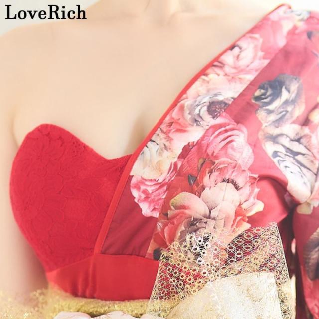 LoveRich ラブリッチ アシンメトリー ワンショル レース 花柄 ミニ 豪華 帯 花魁 着物 ドレス コスプレ イベント ハロウィン キャバドレス [0927]_9