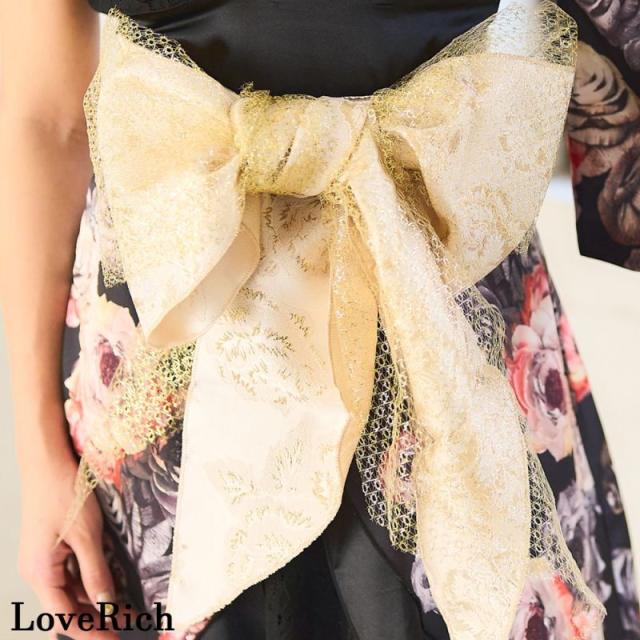 LoveRich ラブリッチ アシンメトリー ワンショル レース 花柄 ミニ 豪華 帯 花魁 着物 ドレス コスプレ イベント ハロウィン キャバドレス [0927]_10
