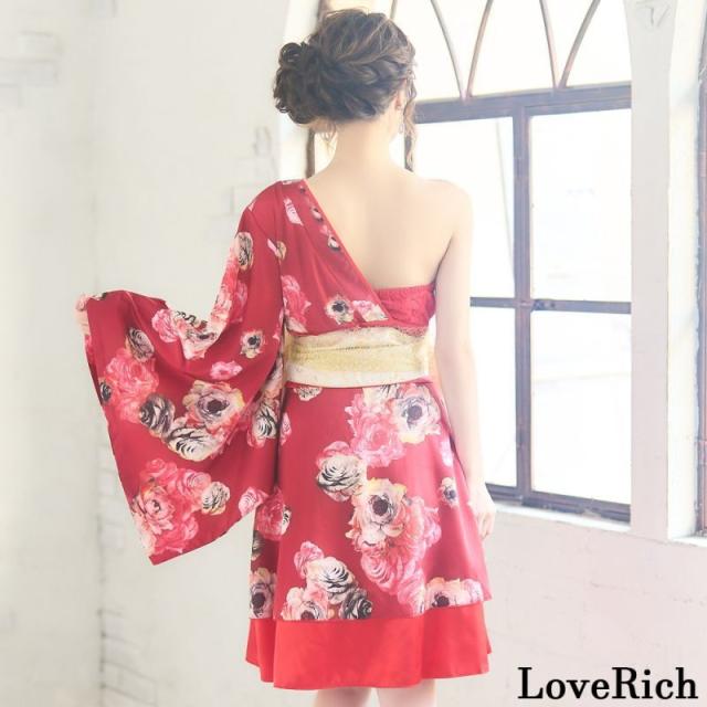 LoveRich ラブリッチ アシンメトリー ワンショル レース 花柄 ミニ 豪華 帯 花魁 着物 ドレス コスプレ イベント ハロウィン キャバドレス [0927]_11