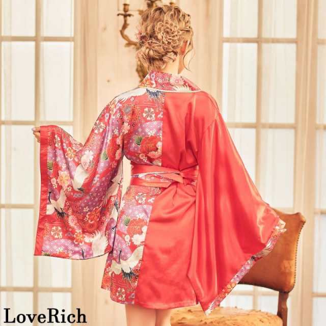 LoveRich ラブリッチ 【4カラー/2点セット】和柄 鶴柄 ツートン