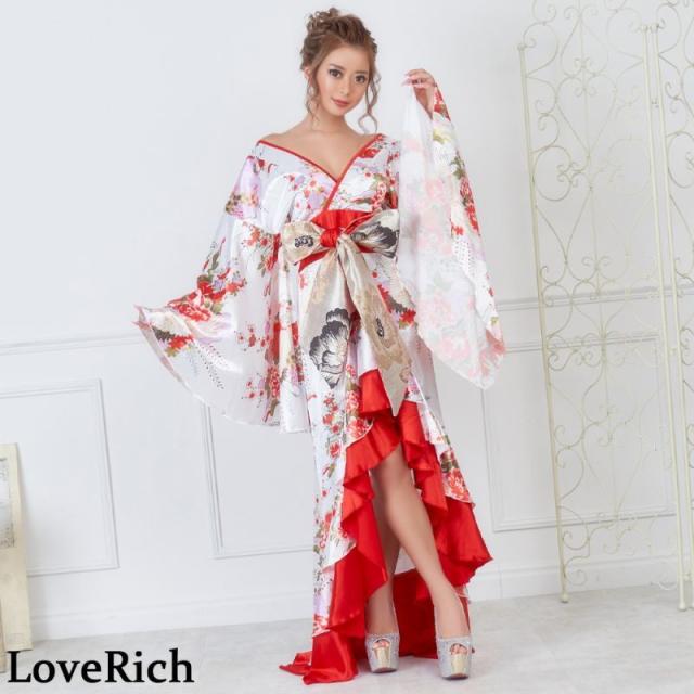 LoveRich ラブリッチ サテン和柄フリルロング着物ドレス 衣装 ダンス よさこい 花魁 コスプレ キャバドレス [0712]_1