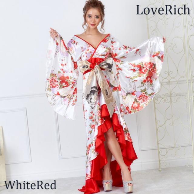 LoveRich ラブリッチ サテン和柄フリルロング着物ドレス 衣装 ダンス よさこい 花魁 コスプレ キャバドレス [0712]_2