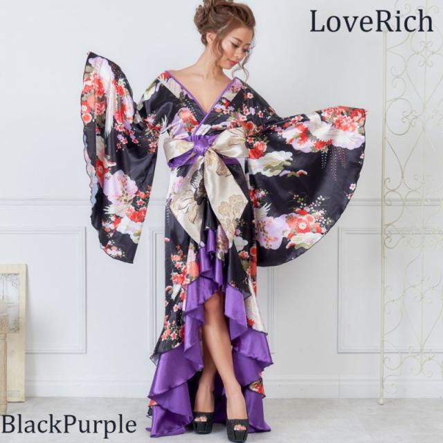 LoveRich ラブリッチ サテン和柄フリルロング着物ドレス 衣装 ダンス よさこい 花魁 コスプレ キャバドレス [0712]_7
