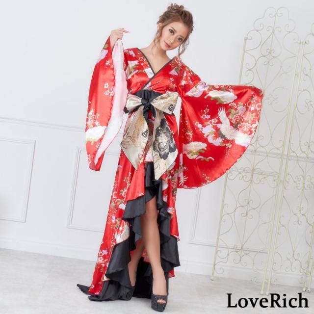 LoveRich ラブリッチ サテン和柄フリルロング着物ドレス 衣装 ダンス よさこい 花魁 コスプレ キャバドレス [0712]_8