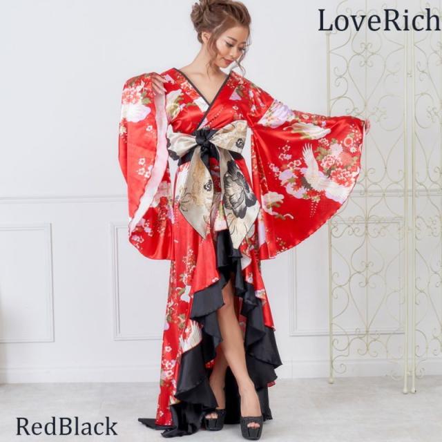 LoveRich ラブリッチ サテン和柄フリルロング着物ドレス 衣装 ダンス よさこい 花魁 コスプレ キャバドレス [0712]_9