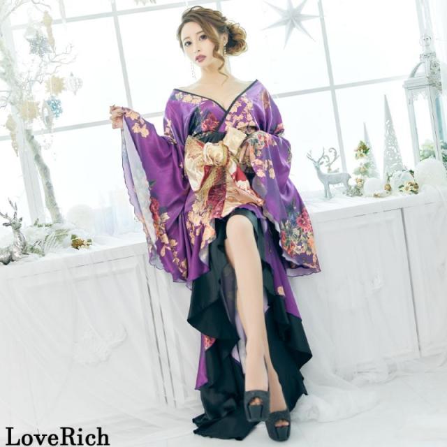 LoveRich ラブリッチ 【5カラー/3点セット】フリル 豪華 蝶々柄 花魁 着物 ドレス イベント コスプレ キャバドレス ハロウィン [0755]_2