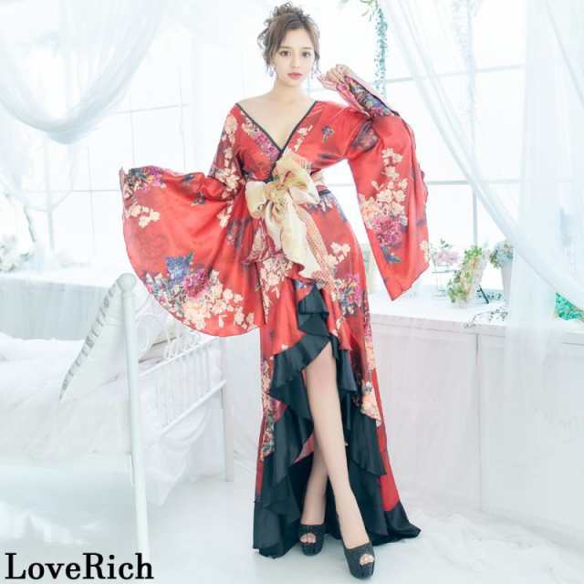 LoveRich ラブリッチ フリル 豪華 蝶々柄 花魁 着物 ドレス イベント