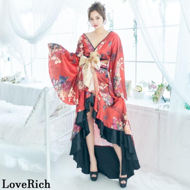 LoveRich ラブリッチ 【5カラー/3点セット】フリル 豪華 蝶々柄 花魁 着物 ドレス イベント コスプレ キャバドレス ハロウィン [0755]_9
