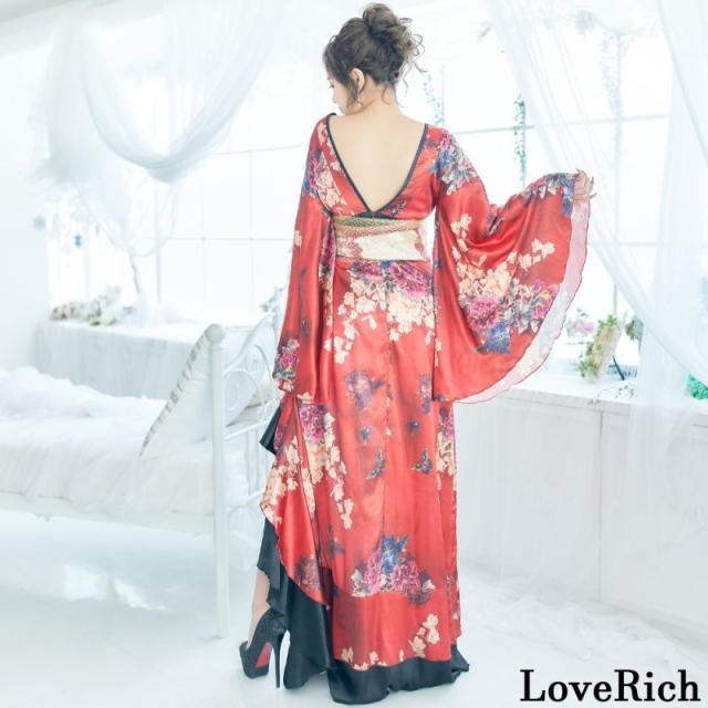 LoveRich ラブリッチ 【5カラー/3点セット】フリル 豪華 蝶々柄 花魁 着物 ドレス イベント コスプレ キャバドレス ハロウィン [0755]_12
