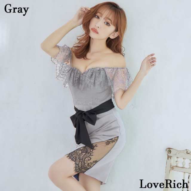 LoveRich ラブリッチ オフショル レース フリル スリット リボン