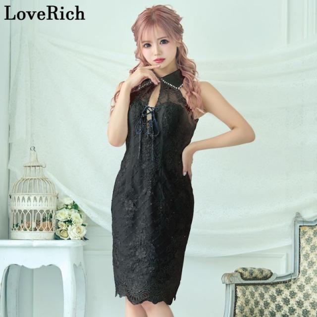LoveRich 【SMサイズ/4カラー】ラブリッチ パール＆ビジュー 襟 スパンコール 刺繍 ノースリーブ レースアップ ホルターネック ミニドレス キャバドレス [1126]_6