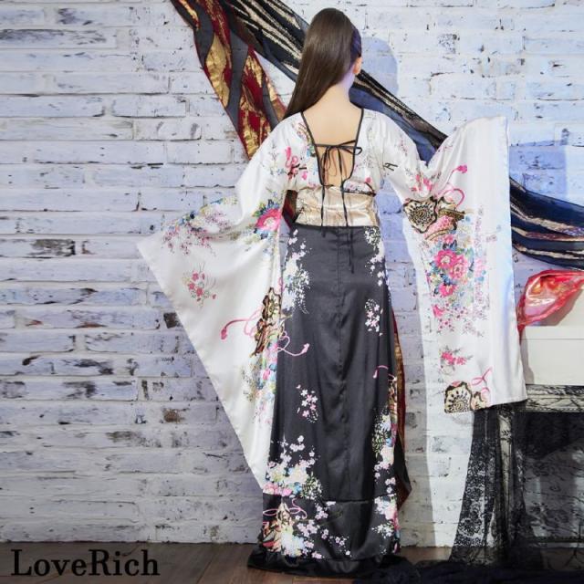 LoveRich ラブリッチ 【高級ライン】ツートンカラー 和柄 フリル 豪華 花柄 ロング 美脚 帯 リボン 花魁 着物 ドレス コスプレ イベント ハロウィン [1180]_10