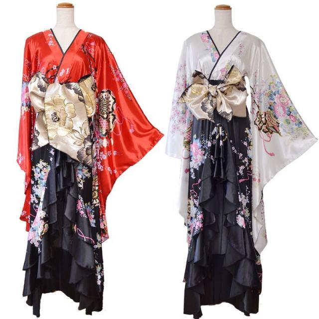 LoveRich ラブリッチ 【高級ライン】ツートンカラー 和柄 フリル 豪華 花柄 ロング 美脚 帯 リボン 花魁 着物 ドレス コスプレ イベント ハロウィン [1180]_13
