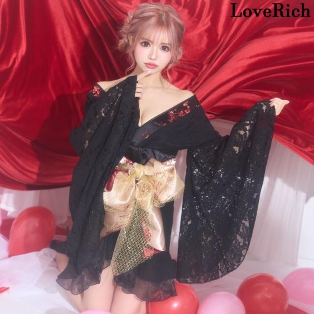 LoveRich ラブリッチ レース フリル オーガンジー 小花柄 ミニ 豪華 帯 花魁 着物 ドレス コスプレ イベント ハロウィン キャバドレス [0944]_9