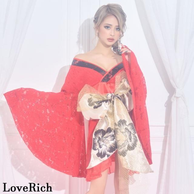 LoveRich ラブリッチ レース フリル オーガンジー 小花柄 ミニ 豪華 帯 花魁 着物 ドレス コスプレ イベント ハロウィン キャバドレス [0944]_13