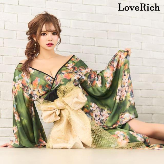 LoveRich ラブリッチ 小花柄 スリット オフショル ロング 豪華