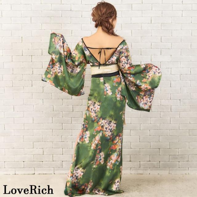 LoveRich ラブリッチ 小花柄 スリット オフショル ロング 豪華 帯 リボン 花魁 着物 ドレス コスプレ イベント ハロウィン [0958]_16