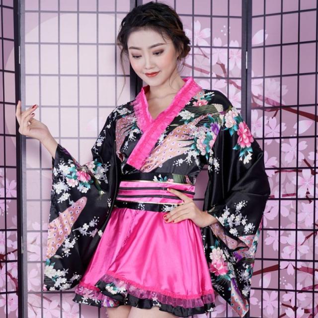 LoveRich ラブリッチ サテン和柄フリル花魁ミニ着物ドレス 和柄