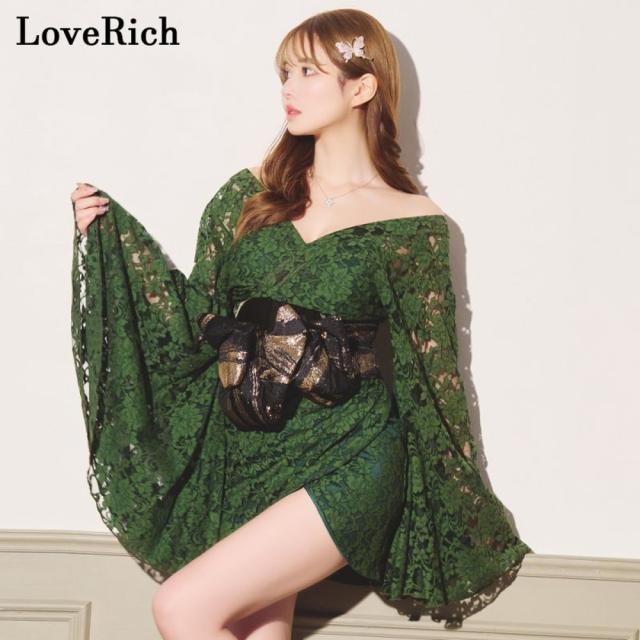 LoveRich ラブリッチ 【3カラー/2点セット】総レース ミニ 美胸 ロング 豪華 帯 花魁 着物 ドレス コスプレ イベント ハロウィン キャバドレス [1170]_8