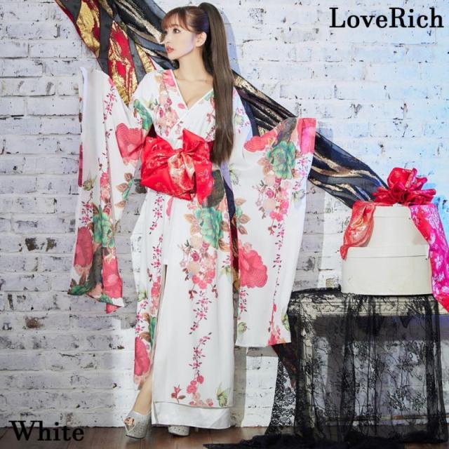 LoveRich ラブリッチ 【高級ライン】 花柄 ロングINミニスカート シフォン 豪華 帯 リボン 花魁 着物 ドレス コスプレ イベント ハロウィン [1216]_7