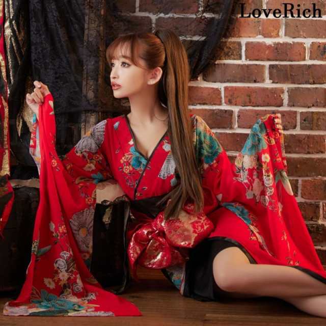 LoveRich ラブリッチ 花柄 ロングINミニスカート シフォン 豪華 帯