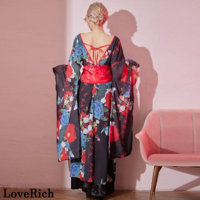 LoveRich ラブリッチ 【高級ライン】 花柄 ロングINミニスカート シフォン 豪華 帯 リボン 花魁 着物 ドレス コスプレ イベント ハロウィン [1216]_12