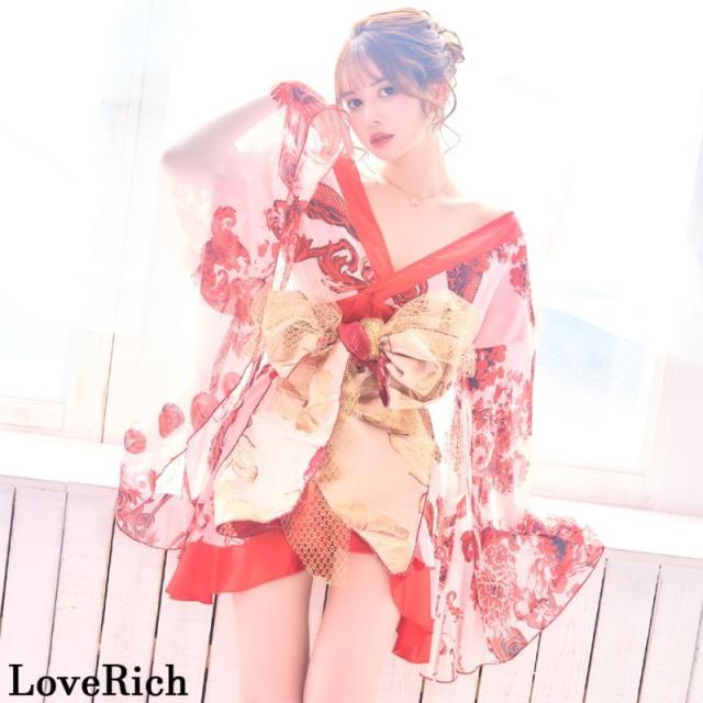 LoveRich ラブリッチ 【3カラー/3点セット】花柄 フリル シフォン ミニ 豪華 帯 花魁 着物 ドレス コスプレ イベント ハロウィン キャバドレス [0947]_5