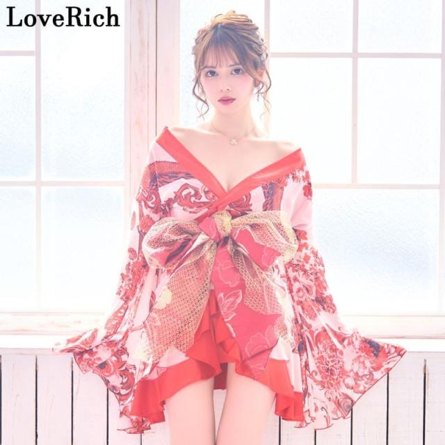 LoveRich ラブリッチ 【3カラー/3点セット】花柄 フリル シフォン ミニ 豪華 帯 花魁 着物 ドレス コスプレ イベント ハロウィン キャバドレス [0947]_8
