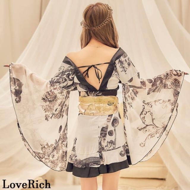 LoveRich ラブリッチ 【3カラー/3点セット】花柄 フリル シフォン ミニ 豪華 帯 花魁 着物 ドレス コスプレ イベント ハロウィン キャバドレス [0947]_18