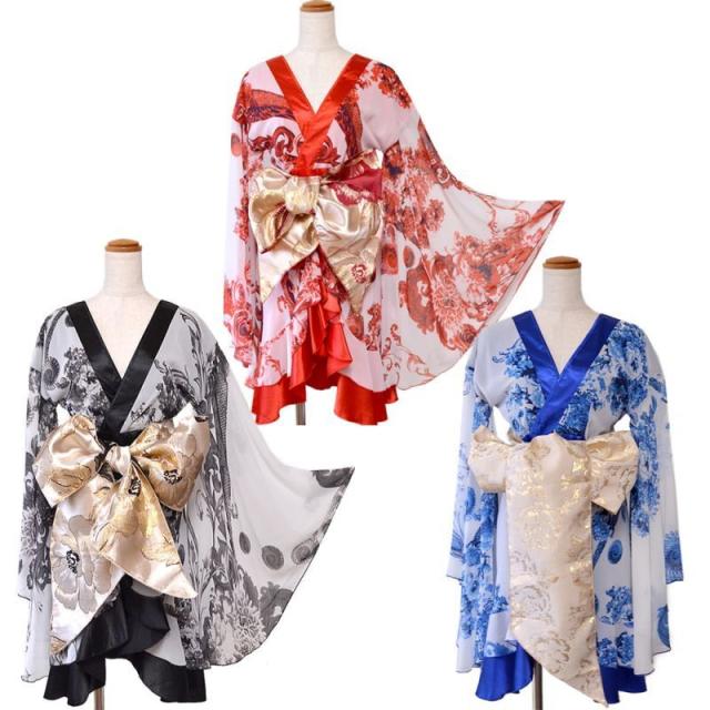 LoveRich ラブリッチ 【3カラー/3点セット】花柄 フリル シフォン ミニ 豪華 帯 花魁 着物 ドレス コスプレ イベント ハロウィン キャバドレス [0947]_19