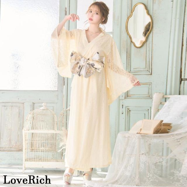 LoveRich ラブリッチ 【4カラー/2点セット】総レース ロング 美胸 浴衣風 豪華 帯 花魁 着物 ドレス コスプレ イベント ハロウィン キャバドレス [1145]_2