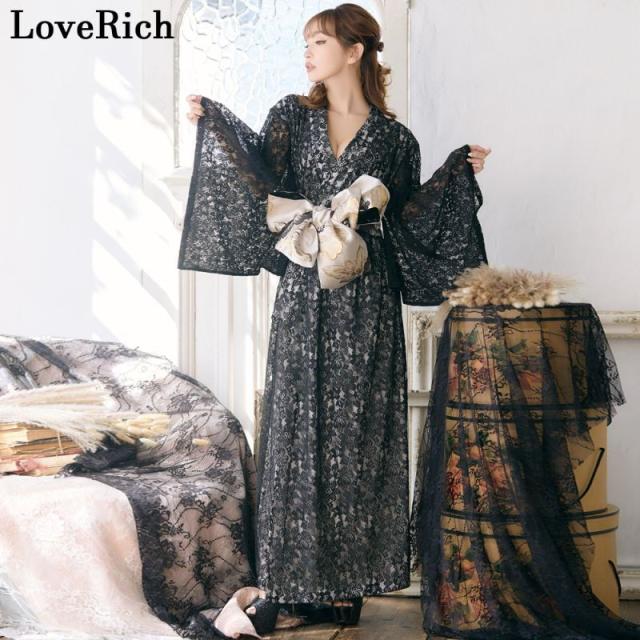 LoveRich ラブリッチ 【4カラー/2点セット】総レース ロング 美胸 浴衣風 豪華 帯 花魁 着物 ドレス コスプレ イベント ハロウィン キャバドレス [1145]_5