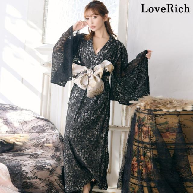 LoveRich ラブリッチ 【4カラー/2点セット】総レース ロング 美胸 浴衣風 豪華 帯 花魁 着物 ドレス コスプレ イベント ハロウィン キャバドレス [1145]_6
