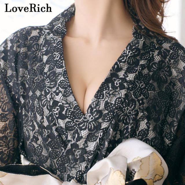 LoveRich ラブリッチ 【4カラー/2点セット】総レース ロング 美胸 浴衣風 豪華 帯 花魁 着物 ドレス コスプレ イベント ハロウィン キャバドレス [1145]_9