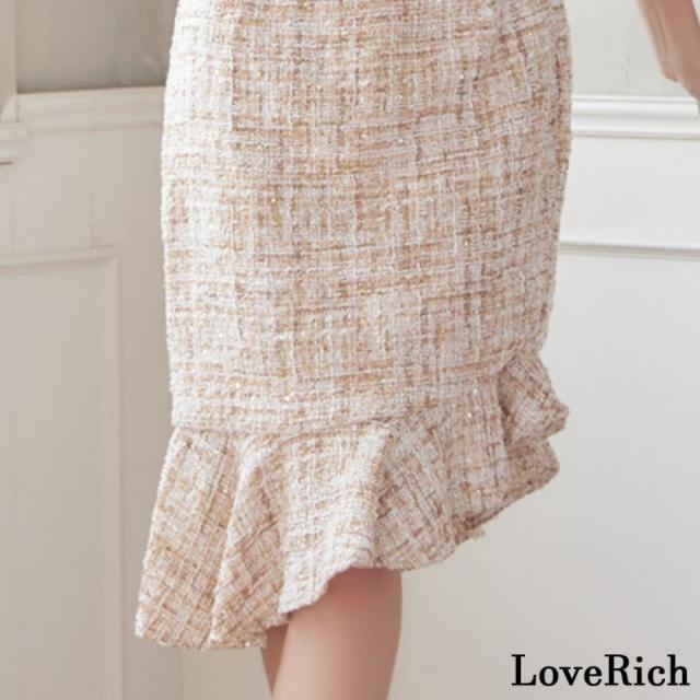 LoveRich ラブリッチ ツイード ジップ ZIP ノースリーブ マーメイド ミディアム丈 アシンメトリー スカート スパンコール フリンジ ワンピース ミニドレス[1193]_5