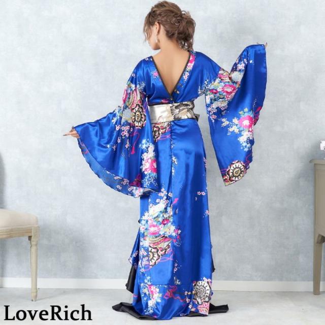 LoveRich ラブリッチ 【5カラー】サテン和柄フリルロング着物ドレス 衣装 ダンス よさこい 花魁 コスプレ キャバドレス [0680]_13
